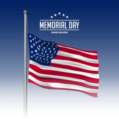 Obraz premium Memorial Day American Flag Greeting Card Template Design on Blue Background.