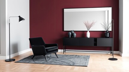 Modern living room interior with armchair and decorative elements