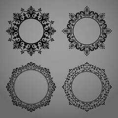 Obraz premium Set of decorative frames Elegant vector element for design in Eastern style, place for text. Floral black and gray borders. Lace illustration for invitations and greeting cards