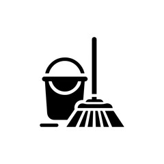 Broom sweep floor housekeeping icon with transparent background