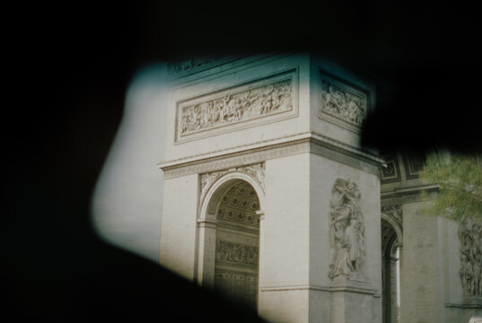 Arc de Triomphe in Paris Seen from a Car on Film