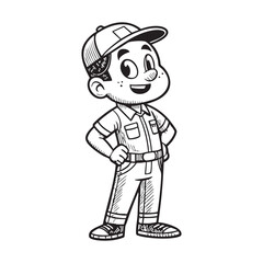 Obraz premium Young Worker Cartoon Boy cartoon drawing vector illustration