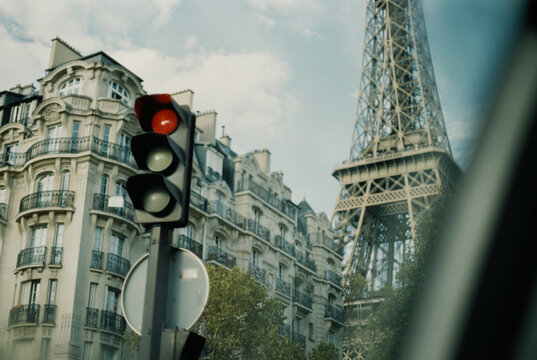 Paris Street Scene with Eiffel Tower on Film