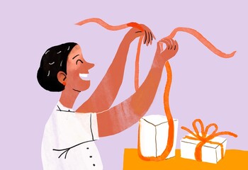 Woman Wrapping present gifts 