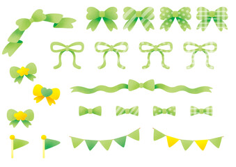 リボンと旗のセット_黄緑