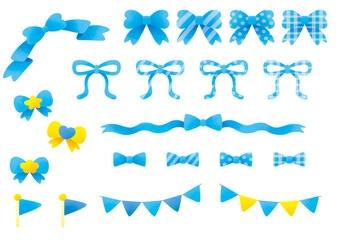 リボンと旗のセット_水色