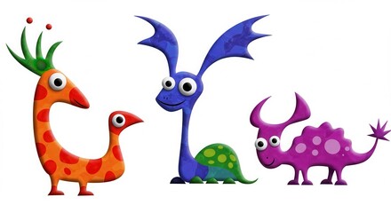 Playful Cartoon Monsters Cute Imaginative Child Friendly Illustrations