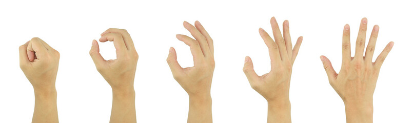 Set of Asian male hand gestures to show symbols, isolated on white background