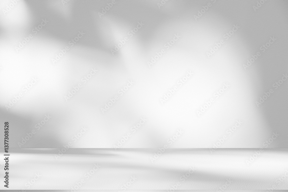 Aufkleber Wall interior background, studio and backdrops show products.with shadow from window color white and grey. background for text insertion and presentation product	