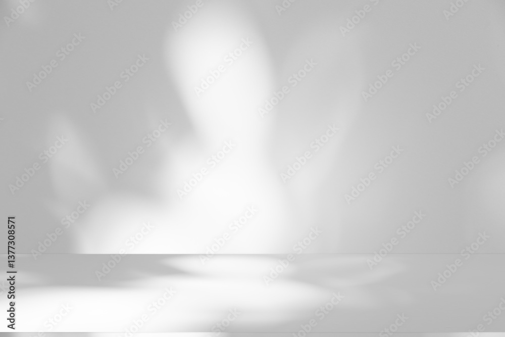 Aufkleber Wall interior background, studio and backdrops show products.with shadow from window color white and grey. background for text insertion and presentation product	