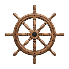 Wooden Ship Wheel with eight spokes, isolated on transparent background