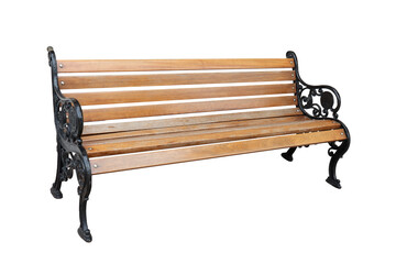 Empty wooden bench with iron frame outdoors 