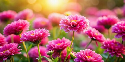 Obraz premium Miniature Bright Pink Flowers, Tilt-Shift Photography, Blooming Garden, Spring Blossoms