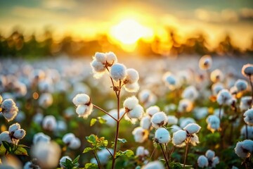 Miniature Cotton Plant Blossom Field, Tilt-Shift Photography, Close-Up View