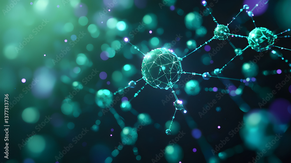 Poster quantum computing and multidimensional data visualization wallpaper abstract green background digita