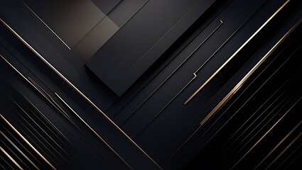 Obraz premium Modern Luxury Abstract Background with Golden Lines on Dark Black Backdrop 3D Style Deluxe Design Illustration