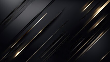 Modern Luxury Abstract Background with Golden Lines on Dark Black Backdrop 3D Style Deluxe Design Illustration