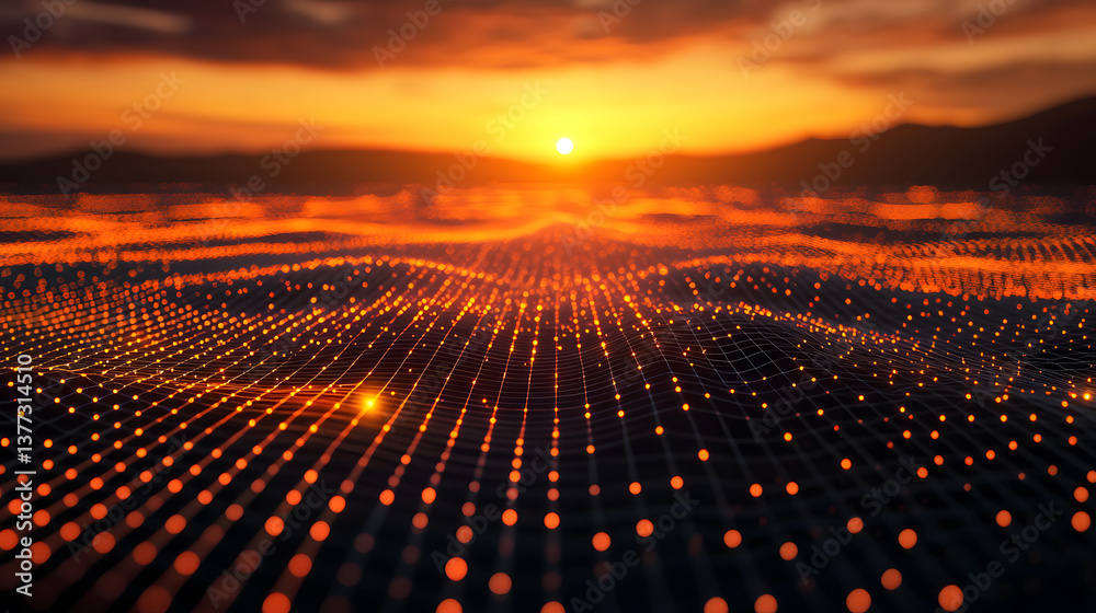 Poster quantum computing background multidimensional data visualization wallpaper at sunset abstract enviro