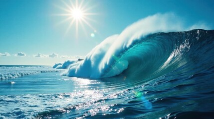 Fototapeta premium A Majestic Ocean Wave Breaks Under a Brilliant Sun, Displaying a Spectacular Display of Nature's Power and Beauty