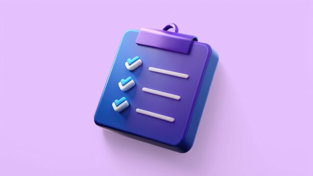 SEO Marketing Target 3D illustration. Clipboard with checklists in vibrant colors on a pastel background.
