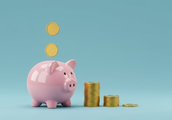 Saving Money Concept with Piggy Bank and Falling Coins, Representing Financial Growth, Savings, and Investment