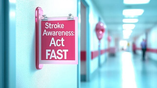 A clear sign promoting stroke awareness, emphasizing the need to act fast in a medical setting.