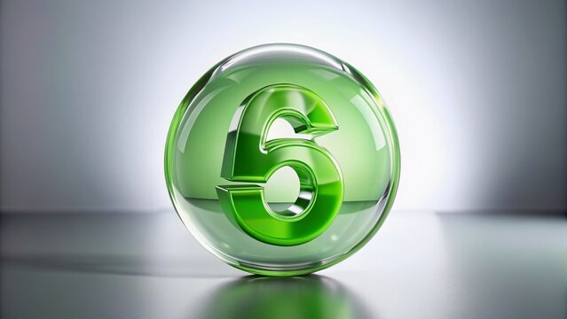 Minimalist Green Glossy Glass PS6 Plastic Recycling Symbol on Clear Background