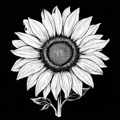 an AI Image Generator, Sunflower Illustration on Black Background Art Print