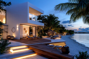 Fototapeta premium a luxurious beach resort with modern villas and ocean views