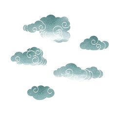 Blue brush stroke texture with Japanese chinses cloud pattern in vintage style. Abstract art landscape banner design with watercolor texture vector.