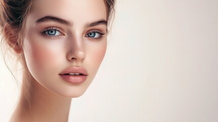 Naklejka premium Young Woman with Clean Glowing Skin and Fresh Radiance Portrait