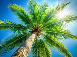 Minimalist Palm Tree: Upward View of Fronds Against Sky