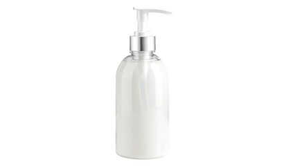 High-quality image of a white plastic pump bottle for lotion, soap, or sanitizer. Ideal for branding, packaging design, and product presentation.