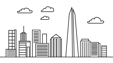 Obraz premium A city skyline with a tall building in the middle