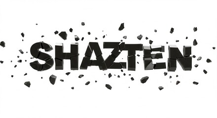 Shattering Black Text Effect Dramatic 3D Render of Exploding Word Shazten