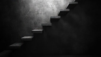 Abstract architectural concept, a concrete wall with stairs, modern minimalism, a dark gray background
