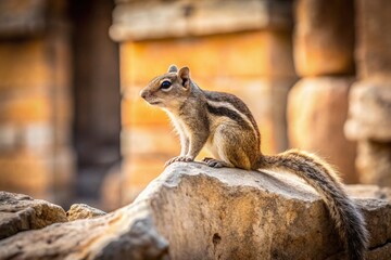 Minimalist Squirrel in Hampi, India: A Stone and Nature Study