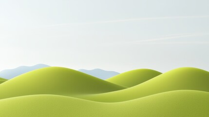 Obraz premium A serene landscape featuring rolling green hills under a light blue sky, creating a peaceful and minimalist atmosphere.