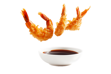 Crispy Tempura Shrimp Plunging into Soy Sauce