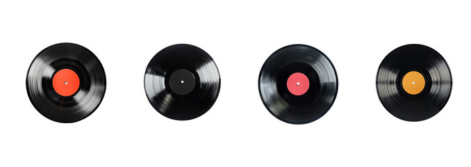 Collection of Vinyl record top view isolate on transparent backgrounda