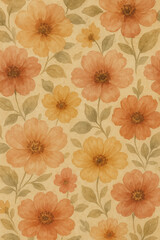 A vintage-colored floral background with many flowers and petals.