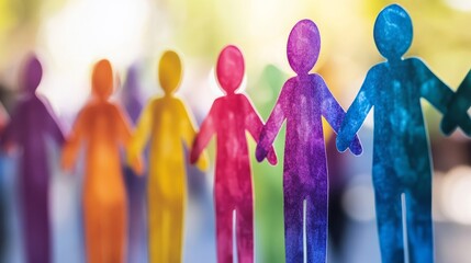 Colorful paper cutout figures holding hands representing unity and diversity