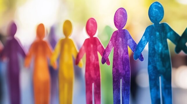 Colorful paper cutout figures holding hands representing unity and diversity