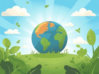 Naklejka premium Earth Globe in a Green Landscape