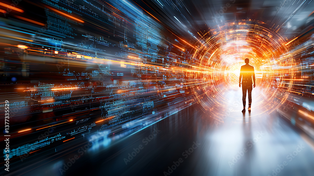 Poster Dynamic digital transformation virtual space abstract visualization futuristic environment perspective of progress