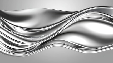 Obraz premium Abstract metallic waves with fluid silver curves on smooth background