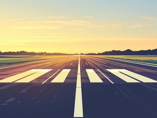 Naklejka premium Airport Runway at Sunset