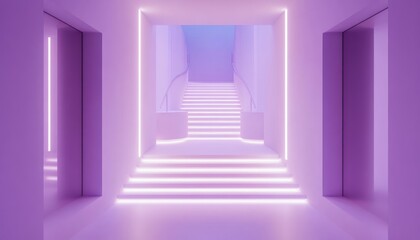 Modern entrance hall of a luxury house with a staircase and LED lighting in a white color
