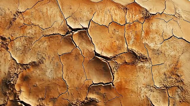 Cracked, dry earth texture; rich, brown tones