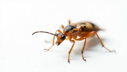 Fototapeta premium Close-up of single insect on pure white background, studio, simple photography, antenna
